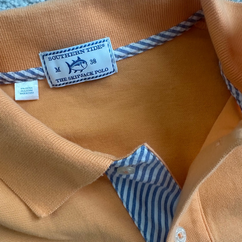 Southern Tide Orange Polo Shirt with Preppy Striped Accents